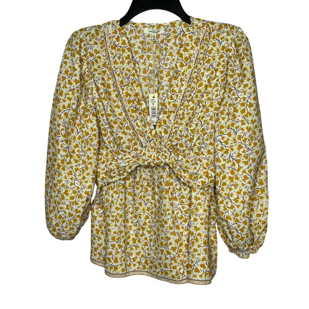Max Studio Yellow Floral Babydoll Smocked Y2K Vibes Full Sleeve Top Small New